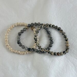 Elastic Beaded Bracelet Set of 3 - Cream, Gray, Black